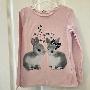 H&M Pink Love Bunny Rabbits Graphic Tee Long Sleeve Top Girls Size 4-6 years